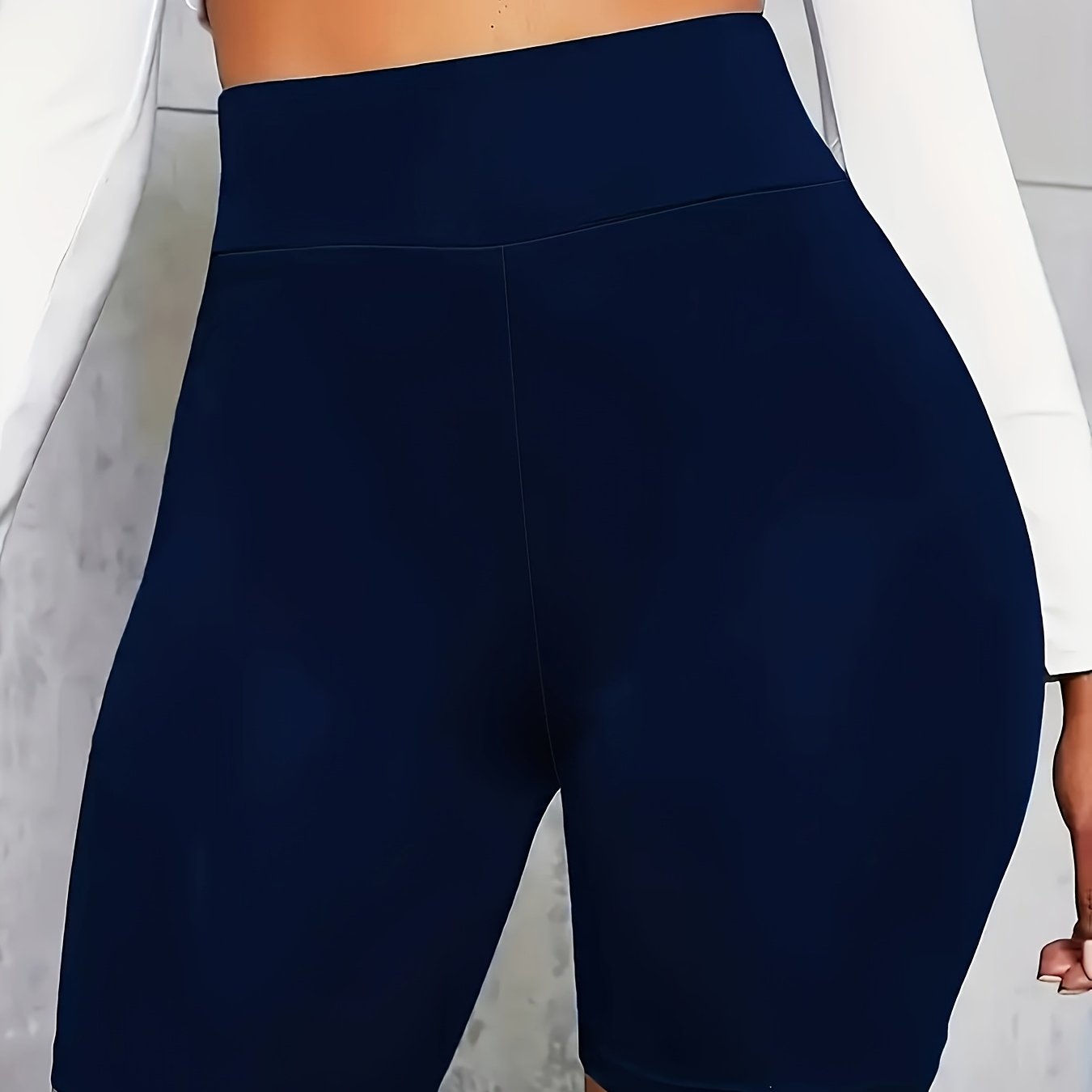Women's High-Waist Stretchy Shorts - Soft, Casual Solid Color Leggings for Spring & Summer, Machine Washable, Polyester/Spandex Blend, Smooth Fabric, Mid-Thigh Length