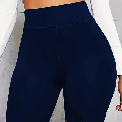 Women's High-Waist Stretchy Shorts - Soft, Casual Solid Color Leggings for Spring & Summer, Machine Washable, Polyester/Spandex Blend, Smooth Fabric, Mid-Thigh Length