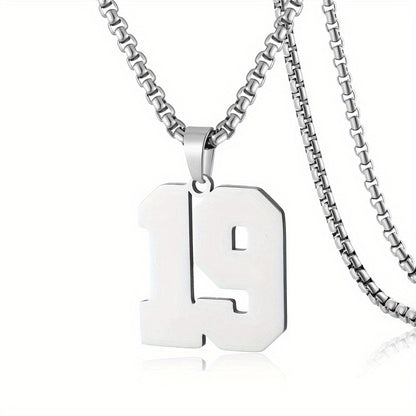 0-19 Men Athletes Number Pendant Necklace Stainless Steel Sports Number Pendant Long Chain Necklaces for Boys Baseball/Basketball/Football Team Jewelry Gifts
