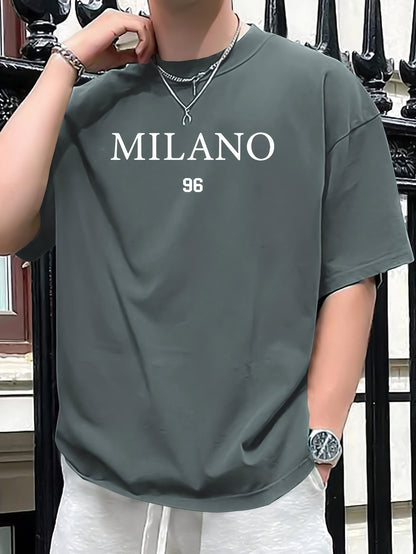 Men'S Milano 96 Graphic Tee - Casual Short Sleeve Crew Neck T-Shirt, Soft Polyester Fabric with Slight Stretch, Regular Fit, Green with White Lettering, Perfect for Casual Attire