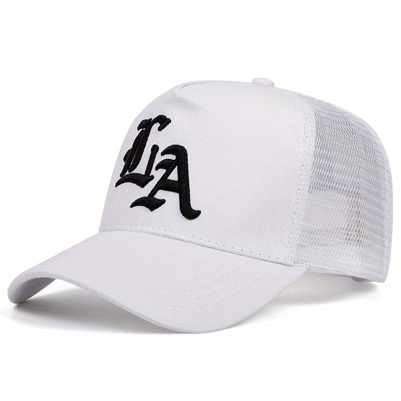 2025 New 'S Outdoor Sports Baseball Cap - Flat Top, Cool Bill Hip Hop Style, Polyester 100., Knit Fabric, Black with LA Logo, Cool Bill Style, Perfect for The Trendy Look of Hip Hop, Hip Hop Accessories