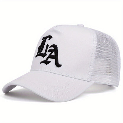 2025 New 'S Outdoor Sports Baseball Cap - Flat Top, Cool Bill Hip Hop Style, Polyester 100., Knit Fabric, Black with LA Logo, Cool Bill Style, Perfect for The Trendy Look of Hip Hop, Hip Hop Accessories