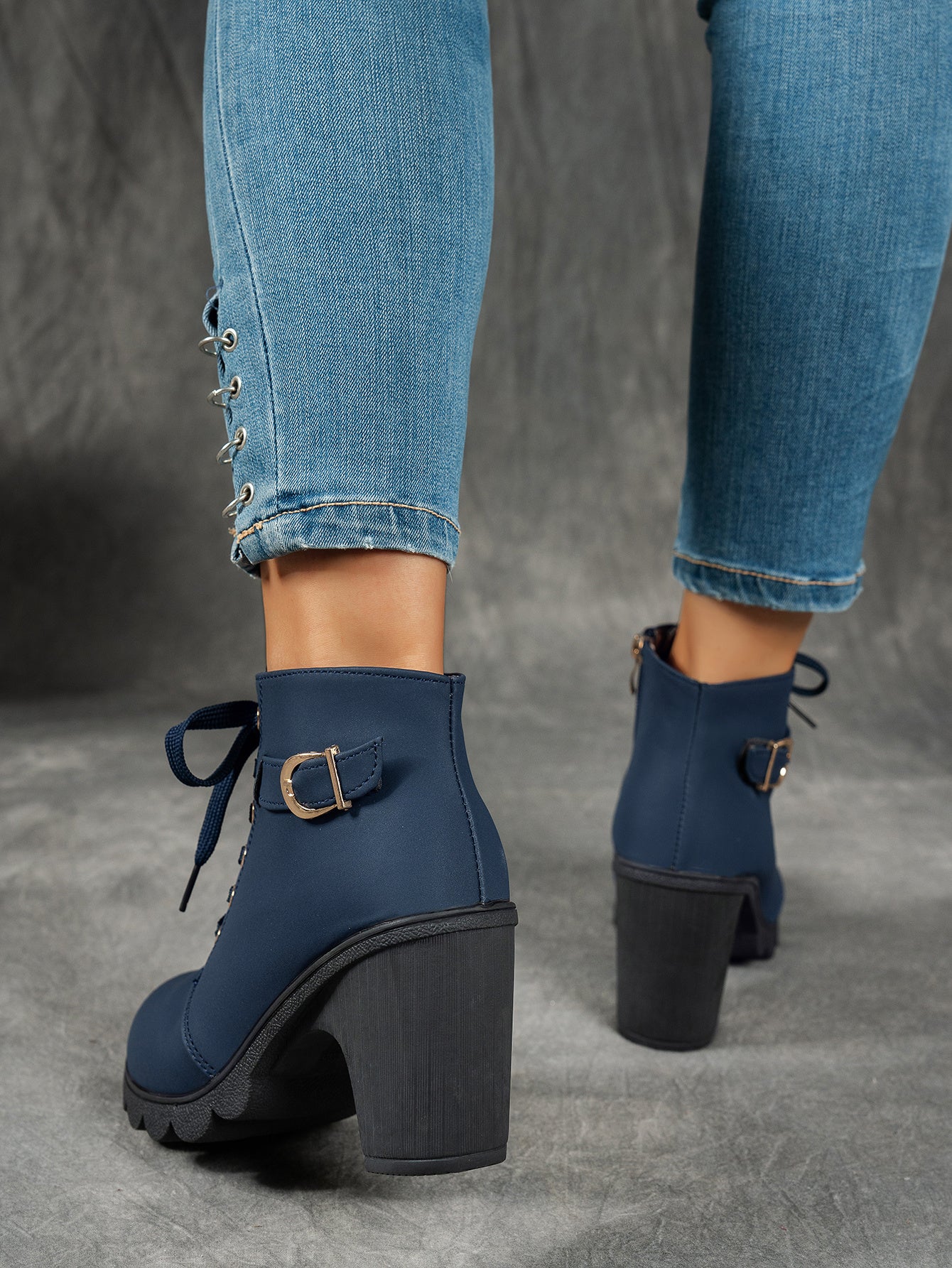 MagiMoBo Women'S Mid-Heel Ankle Boots with Side Zipper - Comfortable Faux Cover, Decorative Buckle Design, All-Season Versatile Casual Shoes for Casual Attire, Chunky Heel, Versatile Ankle Boots | Decorative Buckle Boots | Sy