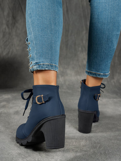 MagiMoBo Women'S Mid-Heel Ankle Boots with Side Zipper - Comfortable Faux Cover, Decorative Buckle Design, All-Season Versatile Casual Shoes for Casual Attire, Chunky Heel, Versatile Ankle Boots | Decorative Buckle Boots | Sy