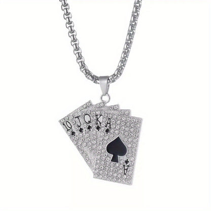 1Pc Sparkling Hip Hop Style Poker Card Pendant Necklace For Men- A Unique Jewelry Accessory