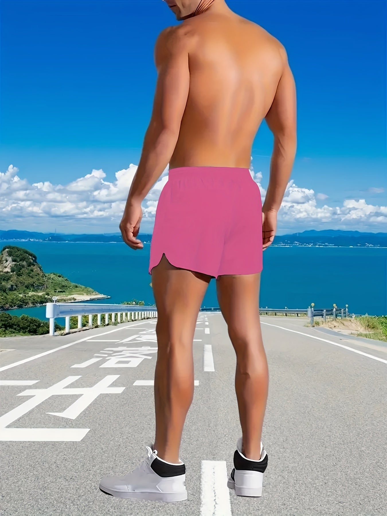 Men'S Quick-Dry Beach Shorts - Breathable, Sun-Protective Lightweight Running & Hiking Shorts with "ICON" Geometric Print, Elastic Waistband, Side Pockets, Casual Outdoor Activewear, Beach Shorts