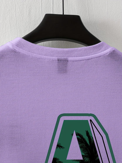 Men'S Casual Y2K LA Graphic T-Shirt - Bold Oversized "LA" Letter Print, Comfortable & Breathable with Slight Stretch, Perfect for Home & Outdoor Activities, Spring/Summer Fashion, Machine Washable, Loose Fit Short Sleeve Crew