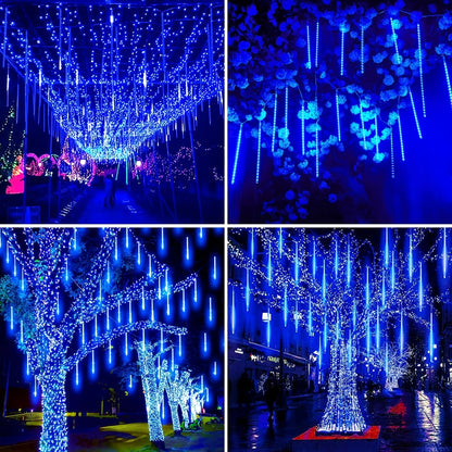 Loyyz Solar-Powered Meteor Shower Lights Outdoor - Meteor Shower Effect Garden Decorations with Solar Panel, IPX4 High Quality, for Wedding, Easter, Ramadan, Patio, Tree, Roof - Energy-Efficient LED String Lights, Out Side So