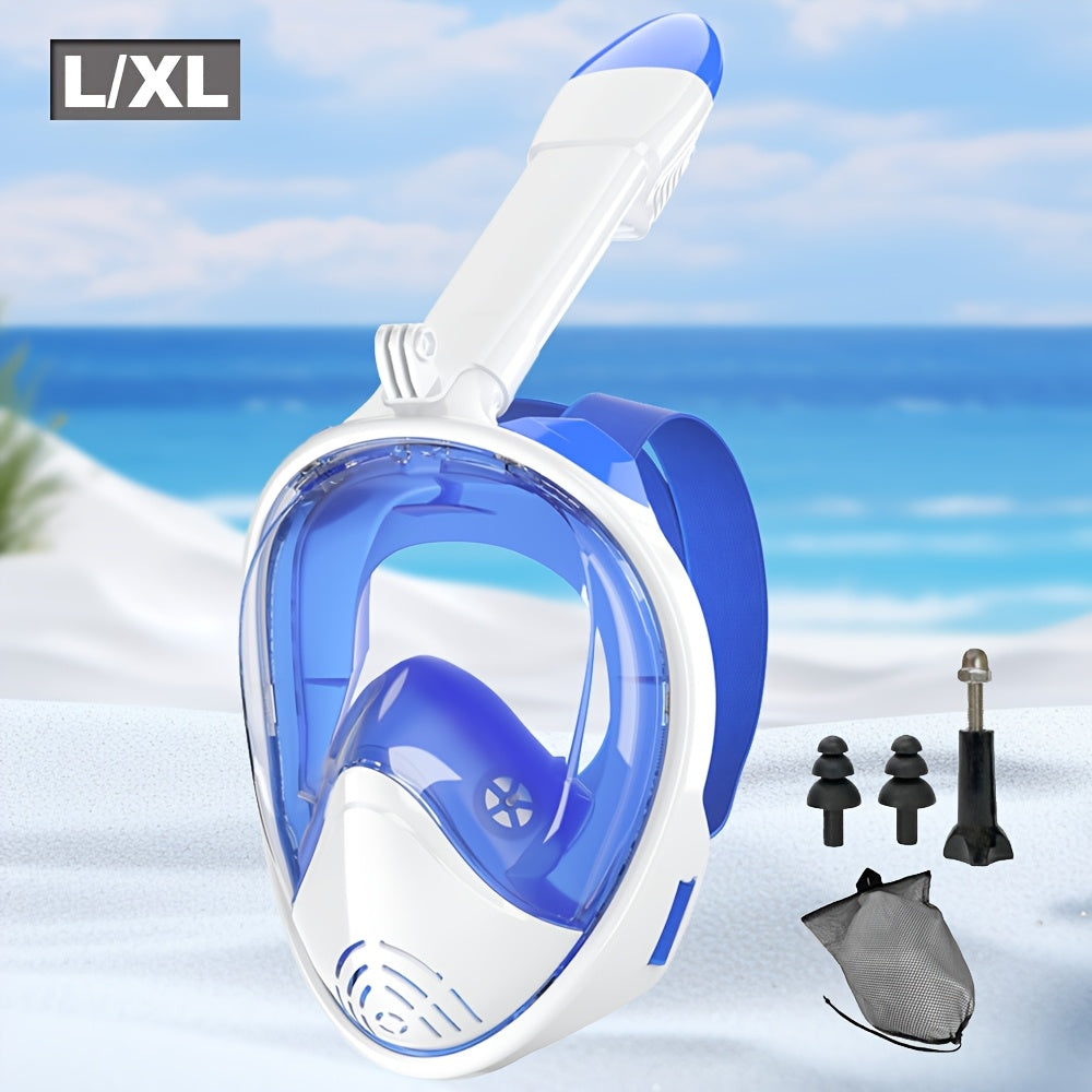 Full Face Silicone Snorkeling Mask, Large Frame Full Dry Panoramic Snorkel Mask with Camera Holder, Anti-Fog Swimming Goggles Swim Glasses Set for Adults