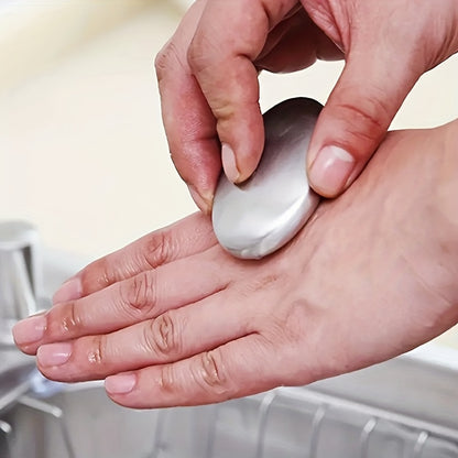 1pc Stainless Steel Oval Deodorant Soap, Odor Eliminator for Hand, Garlic, Fishy, Onion Smells, Kitchen Gadget - Essential Home Tool Without Detergent, Hand Deodorizing Soap|Smooth Texture Soap|Durable Kitchen Tool