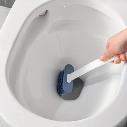 1 Set of 2 Toilet Brushes and 1 Toilet Seat, Wall-Mounted Toilet Brush, Silicone Soft Toilet Head, Long Handle Toilet Brush, Multi-Functional Household Cleaning Tool, Home Essentials