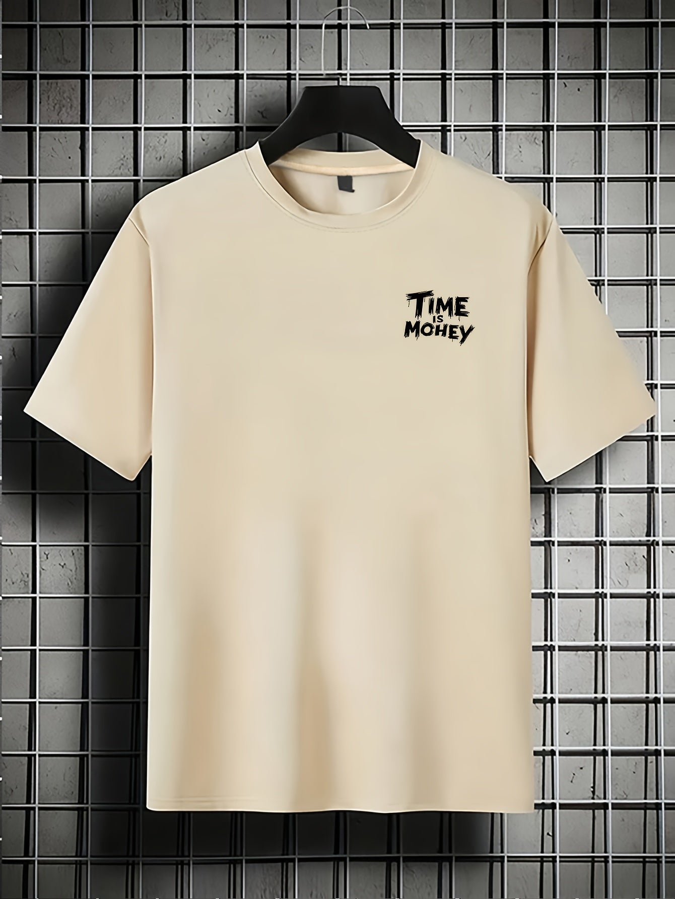 Men'S Casual Short Sleeve T-Shirt with "Time is Money" Clock & Stack of Cash Graphic - Lightweight Polyester, Loose Fit, Round Neck, Perfect for Spring & Summer Outdoor Wear, Relaxed Fit Shirt | Bold Graphic Tee | Glossy Text