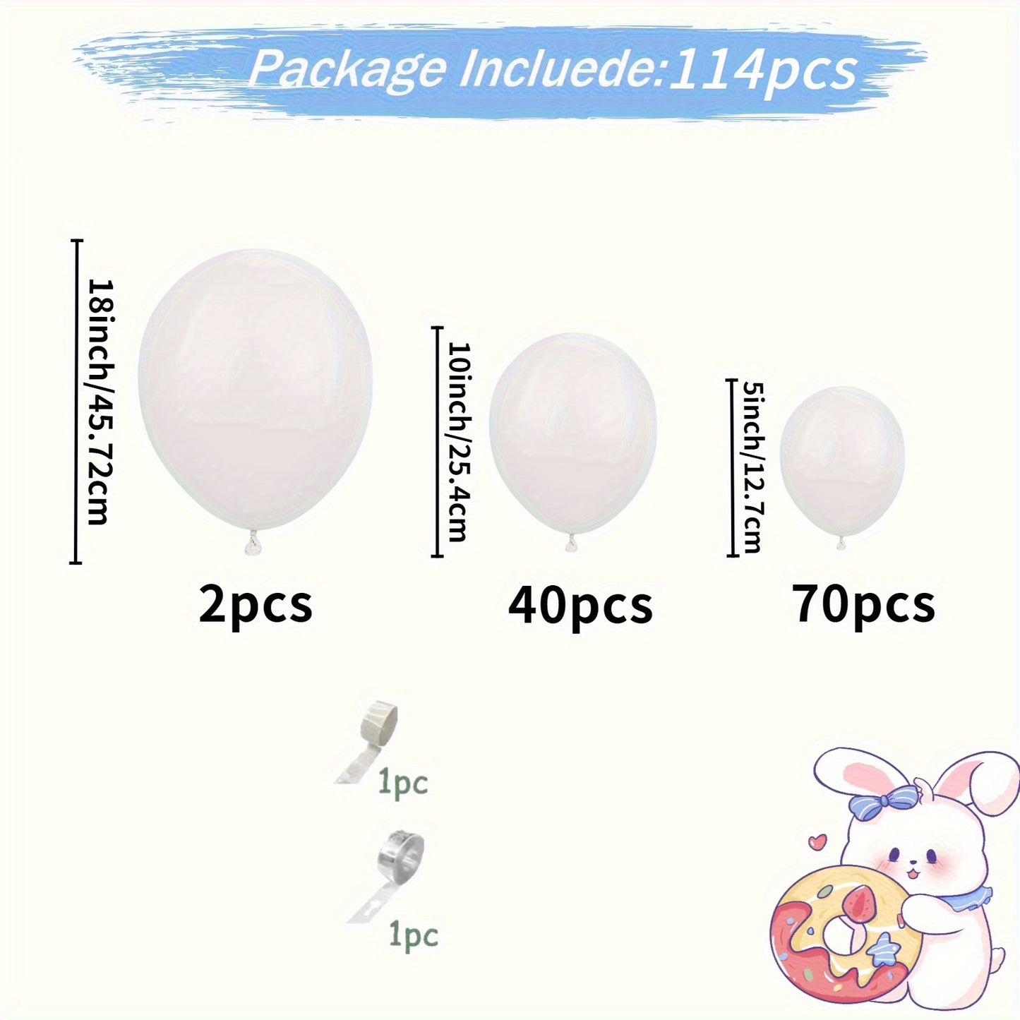 114 white latex balloon arch kits- 12.7/25.4/45.72 cm, elegant white balloon bouquets, suitable for weddings, birthdays, graduation ceremonies and anniversaries- Event background| Elegant balloon bouquets| Durable balloon mat
