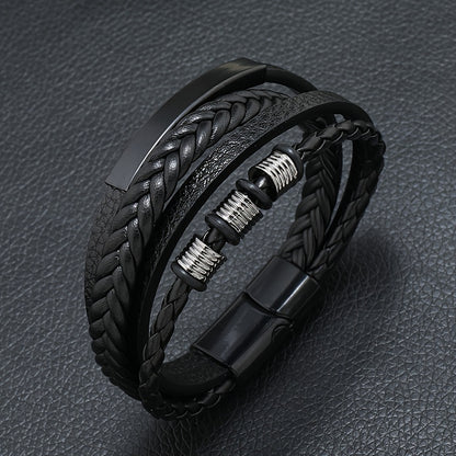 New Hot Selling Men's Vintage Hand-woven Multi-layer Beaded Alloy Magnetic Buckle PU Men's Bracelet