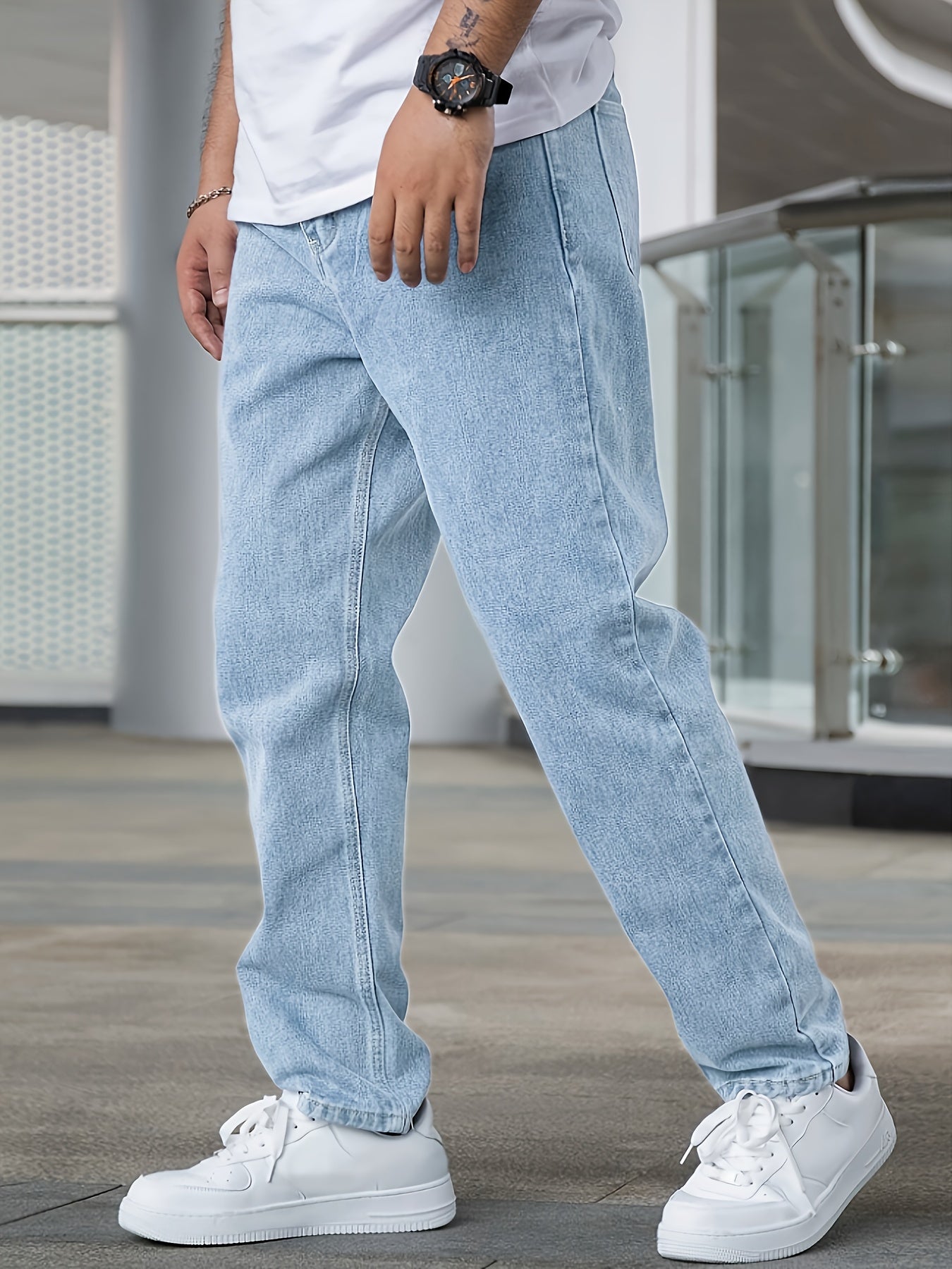Men's Casual Stretch Denim Pants - Classic Regular Fit, Water-Washed Texture, All-Season Comfort, Machine Washable Solid Color Jeans for Casual Attire, Casual Casual Attire | Classic Blue Jeans | Easycare Jeans