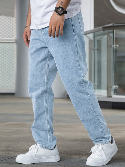 Men's Casual Stretch Denim Pants - Classic Regular Fit, Water-Washed Texture, All-Season Comfort, Machine Washable Solid Color Jeans for Casual Attire, Casual Casual Attire | Classic Blue Jeans | Easycare Jeans