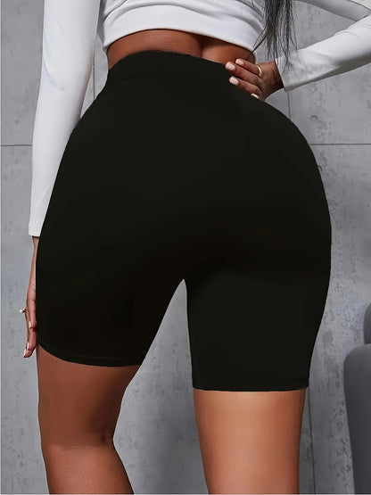 Women's High-Waist Stretchy Shorts - Soft, Casual Solid Color Leggings for Spring & Summer, Machine Washable, Polyester/Spandex Blend, Smooth Fabric, Mid-Thigh Length