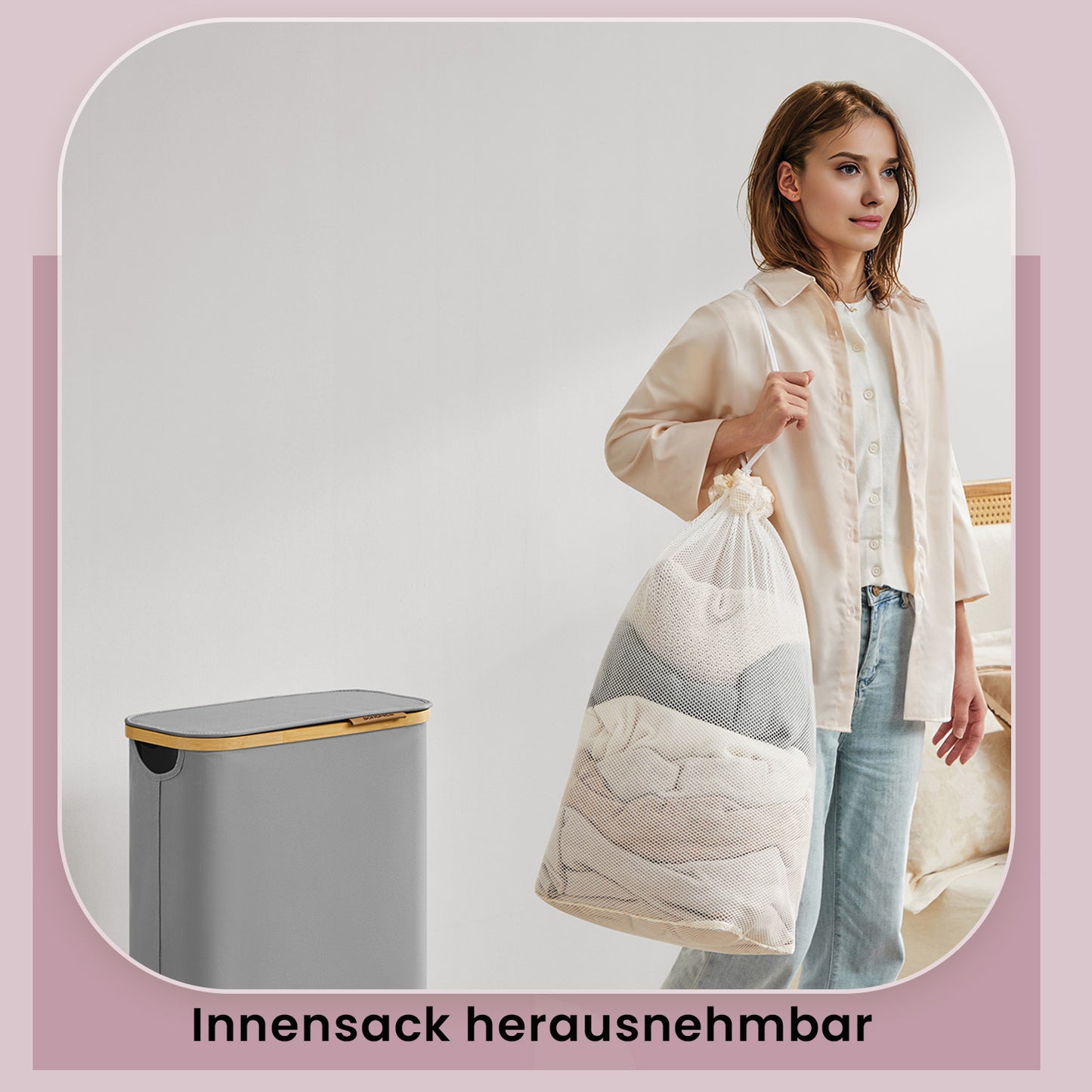 Laundry Basket, Laundry Collector with Lid, 65 L, Removable Laundry Bag, Oxford Fabric, Foldable