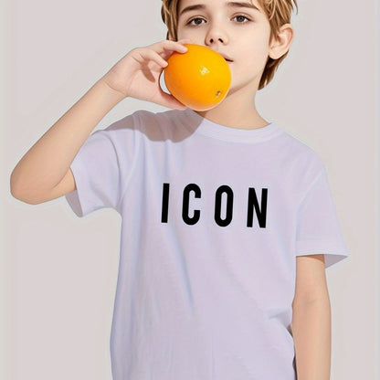 1pc Boys' "ICON" Graphic T-Shirt - Black Casual Summer Tee with Orange Design, 100% Polyester Breathable Fabric, Comfortable & Lightweight for Teens 12 & Under, Youth Sports Tshirt | Bold Graphic Tee | Comfortable Fit, Boy T