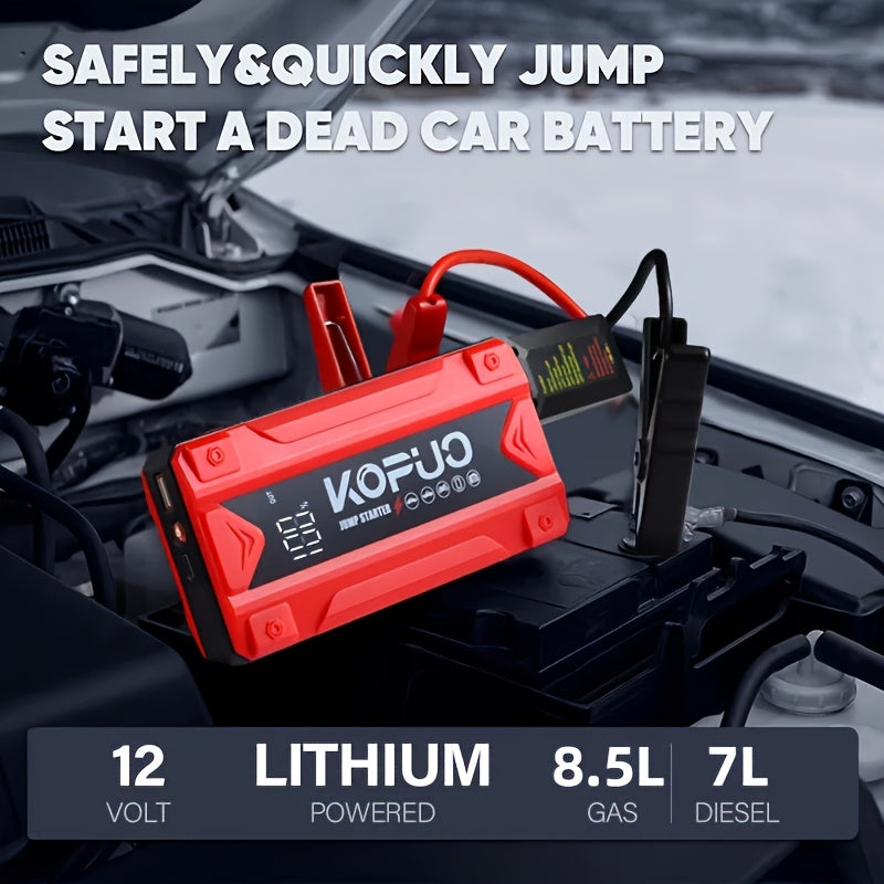KOPUO 4000A Car Battery Jump Starter - Portable 12V Jump Box with USB/Power Bank, Dual Output, LED Light, and 8, 5L Gas/7, 0L Diesel Engine Compatibility for Cars, Trucks, SUVs, and Motorcycles, Car Jump Starter Battery Pack,