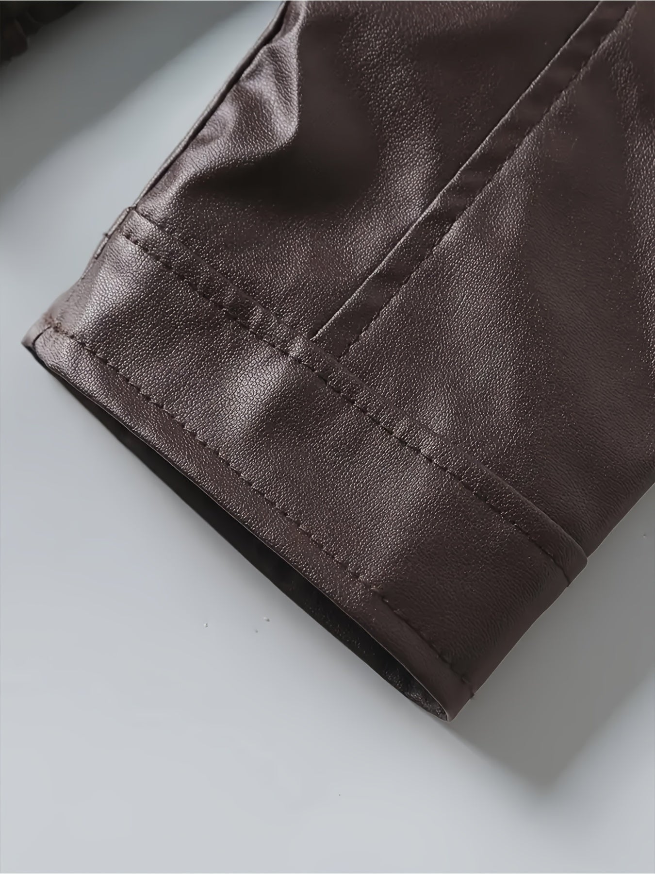 1pc Men'S Casual Faux Leather Jacket with Stand Collar, Solid Color Motorcycle Coat, Regular Fit with Pockets, Non-Stretch Woven Fabric - Spring/Fall Fashion Outerwear