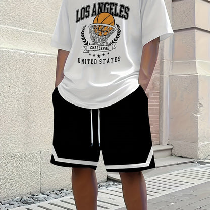 2pcs Men'S Summer Basketball Training Running Suit, Basketball Short Sleeve T-Shirt and 24 Shorts Set