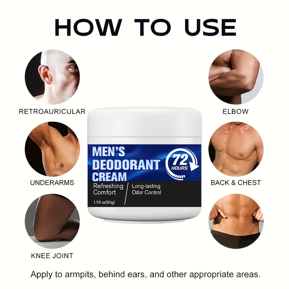 Men's Deodorant Lotion - 50g, Long-lasting freshness and underarm odor control, Enriched with Camellia and Sweet Almond Oils, Moisturizing formula, Up to 72 hours odor control