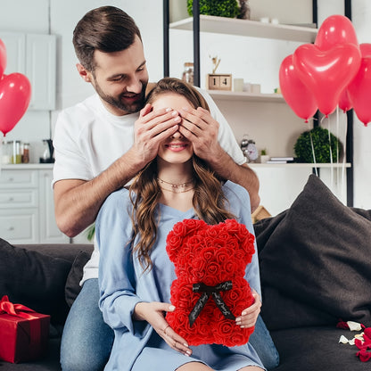 Charming Rose Bear - Perfect Valentine's Day & Anniversary Gift, 22.86cm Artificial Flower Teddy Bear for Home Decor
