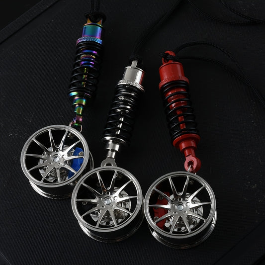 Vibrant Metal Wheel Rim Shock Absorber Pendant - Colorful Car Rearview Mirror Charm