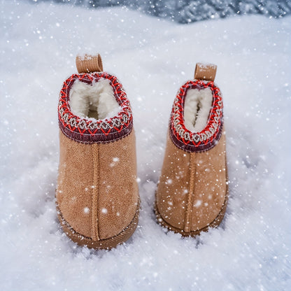 Girls' Winter Snow Boots with Plush Faux Fur Collar & Non-Slip Rubber Sole - Soft Fabric Upper, Mid-Calf Height, Round Toe Design for Outdoor Hiking, Casual Wear - Cozy Warm Slip-On Boots for Youngsters & Youngsters (Autumn/W