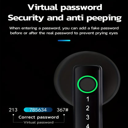 1pc Smart Door Lock with 5 Unlocking Methods (Fingerprint/Password/Card/Key/IC/APP) - Wireless Enabled, Anti-Peeping Sensing, Mechanical Key Backup, Real-Time Status & Unlock Record, Emergency Battery Backup (4 AAA Not Includ