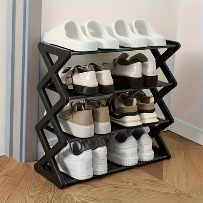 4-Tier Stainless Steel Shoe Rack - Space-Saving, Easy Assembly, Durable Design | Suitable for Entryway and Bedroom | Modern Stylish Look | Multi-Layer Sneaker Storage with Plastic Shelves | Fashionable Contemporary Shoe Organ