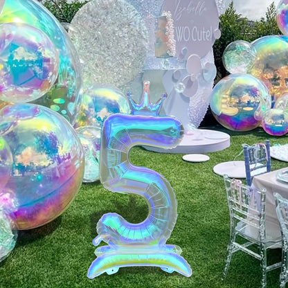 2pcs, 1pc 101.6cm transparent large digital balloon with crown and base + 1 straw, aluminum foil material, suitable for birthday party decoration, photo props, anniversary celebrations, Valentine's Day, New Year celebrations,