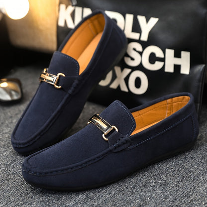 Men'S Slip-On Loafers - Black Faux Casual Shoes with Golden-Tone Buckle Straps, Round Toe & Non-Slip Rubber Sole for All-Season Comfort, Party & Casual Attire, Party Footwear, Sleek Shoe Design, Durable Footwear