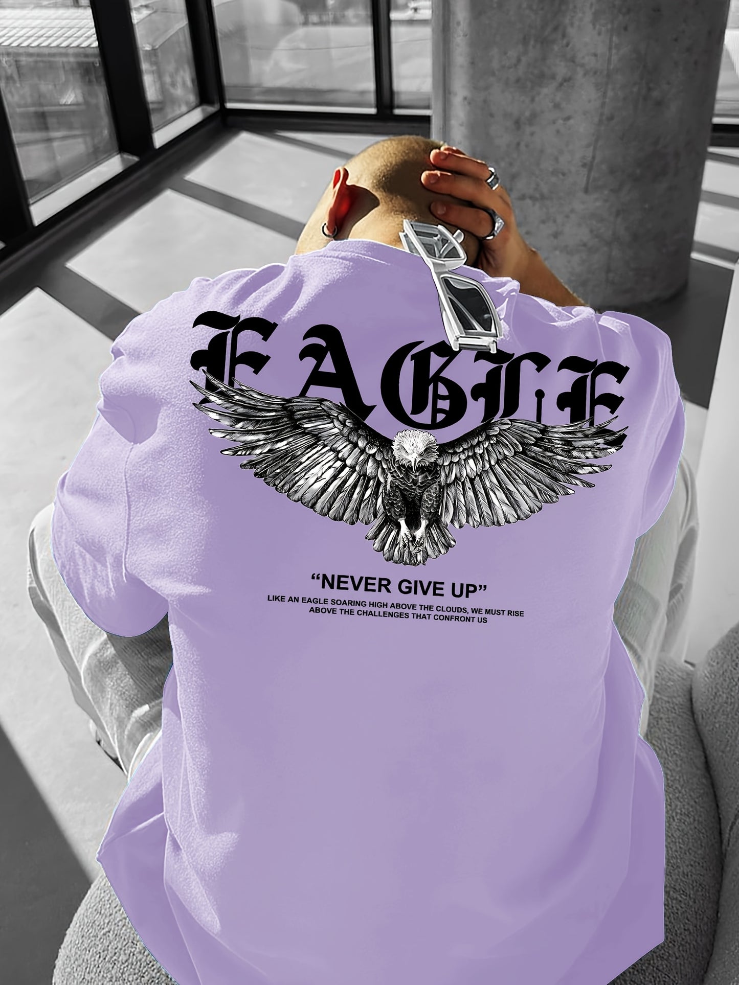 Men's "Never Give Up" Graphic Print Casual T-Shirt - Comfortable Crew Neck, Short Sleeve, Loose Fit for Spring & Summer, White Polyester Tee for Casual Attire, Casual Summer Wear | Loose Fit Top | Smooth Texture