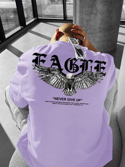 Men's "Never Give Up" Graphic Print Casual T-Shirt - Comfortable Crew Neck, Short Sleeve, Loose Fit for Spring & Summer, White Polyester Tee for Casual Attire, Casual Summer Wear | Loose Fit Top | Smooth Texture