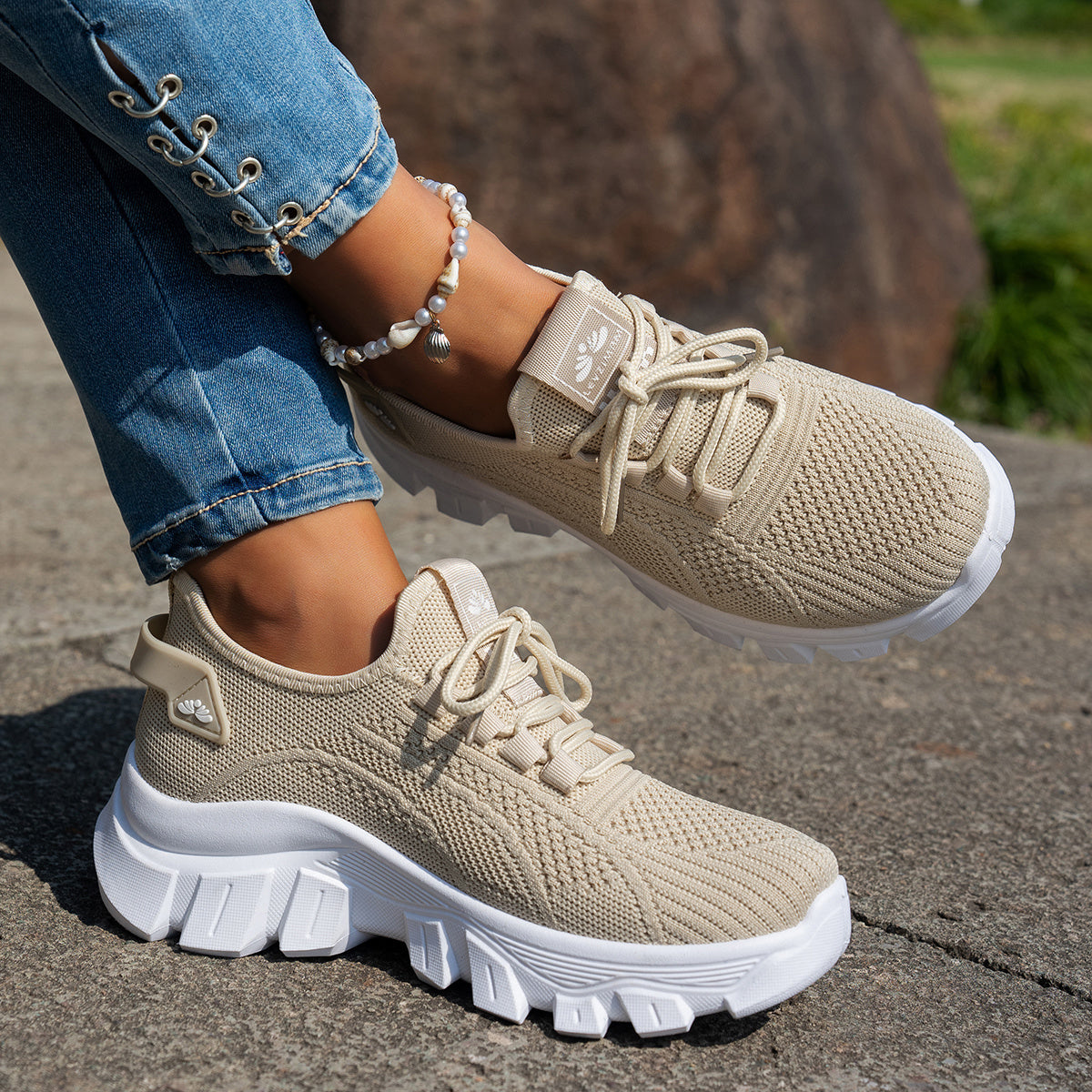 Women'S Breathable Knit Sneakers - Lightweight, Comfortable Low-Top Running Shoes with Soft Sole for All Seasons