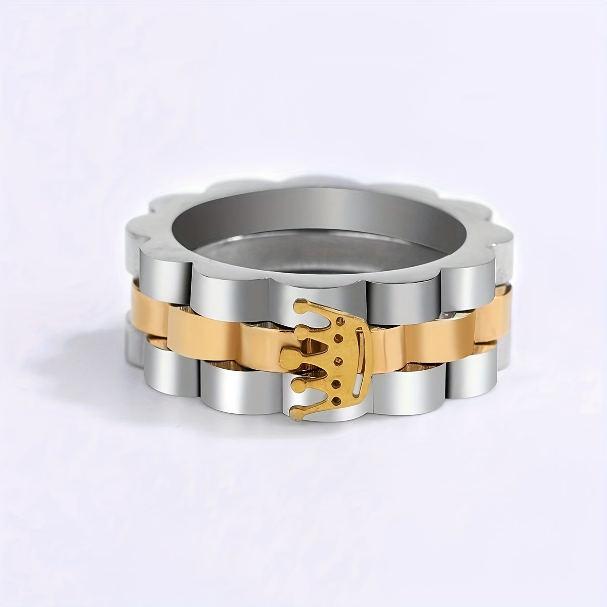 1pc Elegant Men'S Stainless Steel Ring with Crown Design, Durable 304 Stainless, Fashionable Simple Style, Unique Charm for Daily Wear and Special Occasions