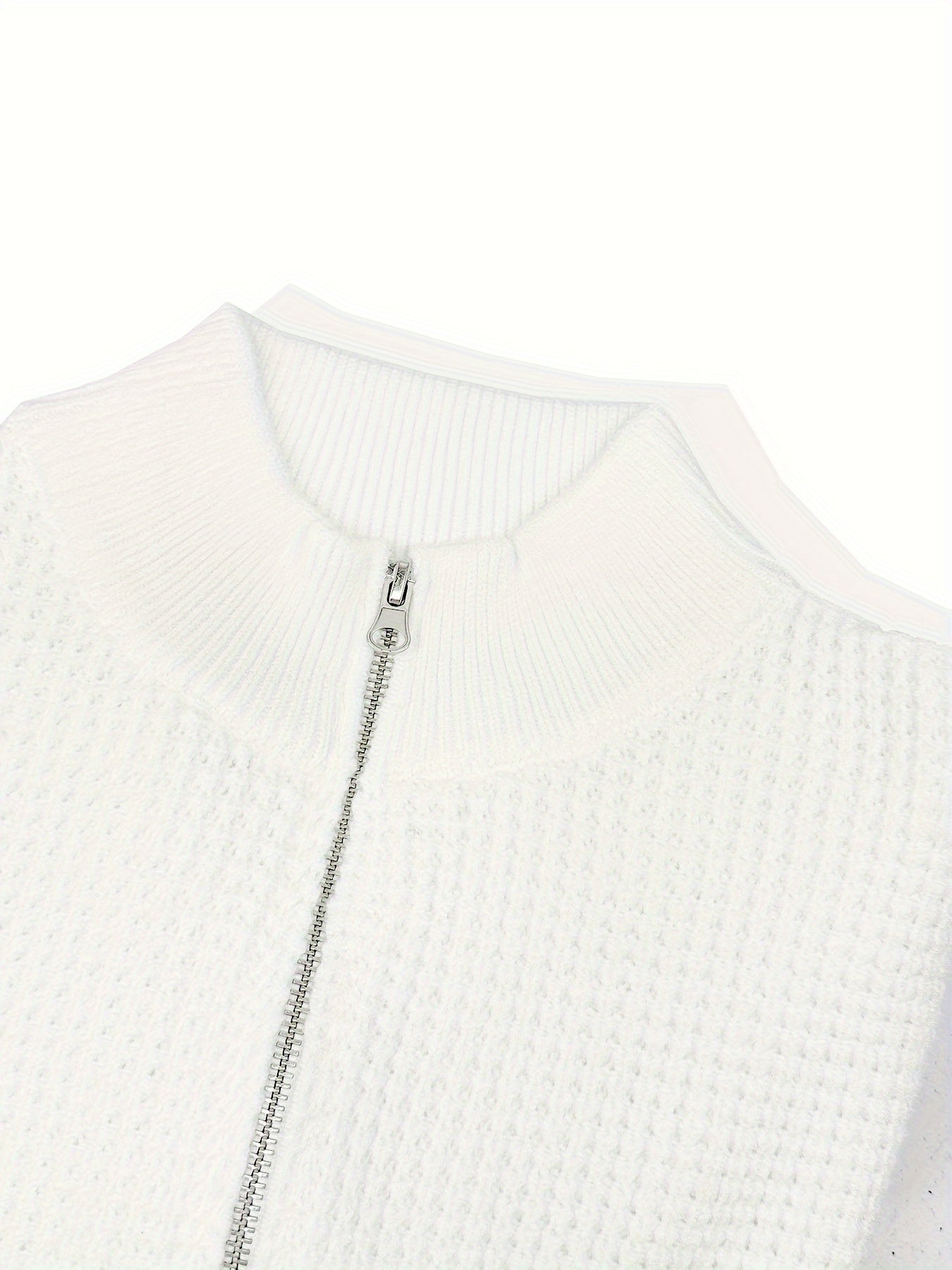 Men'S Casual Knit Pullover Sweater, 100% Polyester, Solid Color, Regular Fit, with Zipper Detail, Lapel Collar, Slight Stretch Fabric