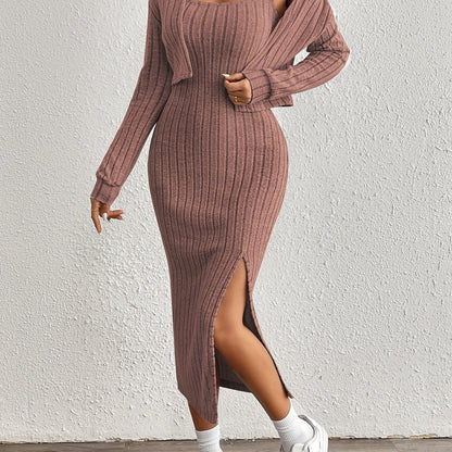 Simple y Fleece Two-Piece Dress and Jacket Set
