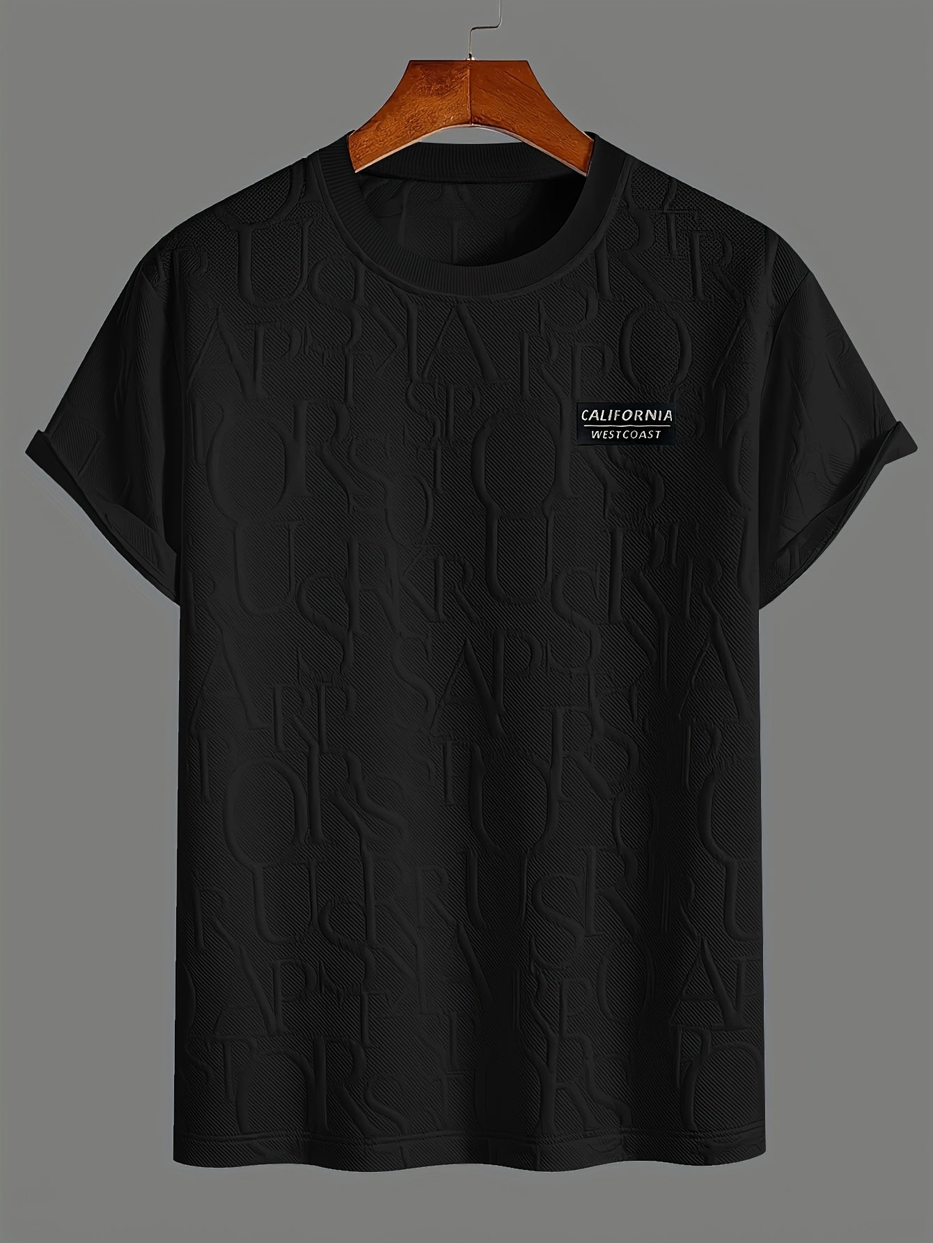 Men's Summer Casual Short Sleeve T-Shirt - Relaxed Fit Round Neck with Vertical Letter Print & Elastic Cuffs, Breathable Fabric for Daily Wear, Commuting & Outdoor Activities, Shirts for Summer