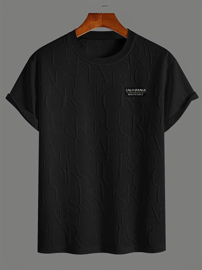Men's Summer Casual Short Sleeve T-Shirt - Relaxed Fit Round Neck with Vertical Letter Print & Elastic Cuffs, Breathable Fabric for Daily Wear, Commuting & Outdoor Activities, Shirts for Summer