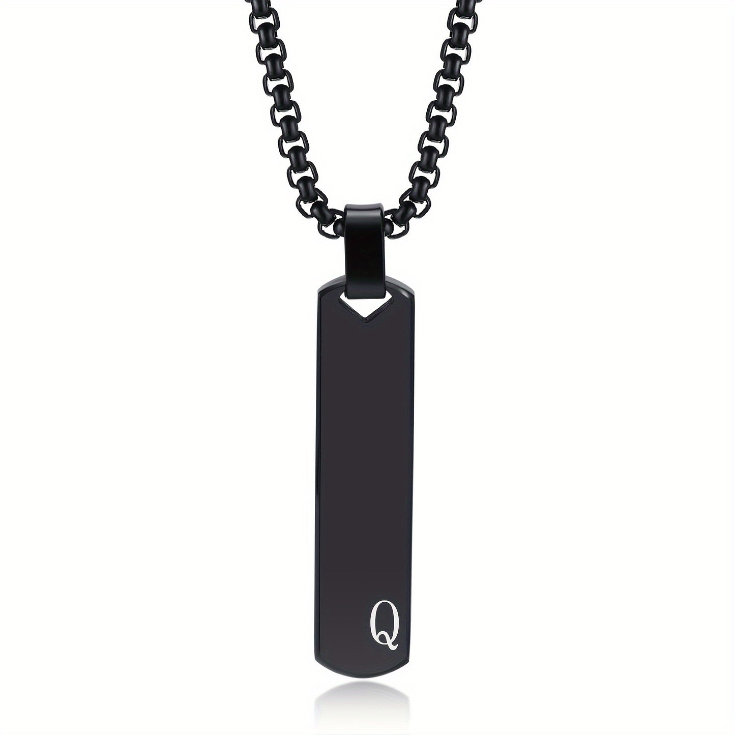 Letter Necklace Pendant Made of Stainless Steel, Featuring a Laser-Etched Design of 26 Letters, Polished for a Stylish 3D Rectangular Look, Suitable for Men.