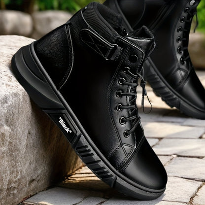 Men'S High-Top Ankle Boots - Genuine Upper, Lace-Up Closure, Durable PVC Sole, All-Season Versatile for Hiking, Casual & Outdoor Wear - Modern Streetwear Design, Hiking Boots, Sleek Boot Design