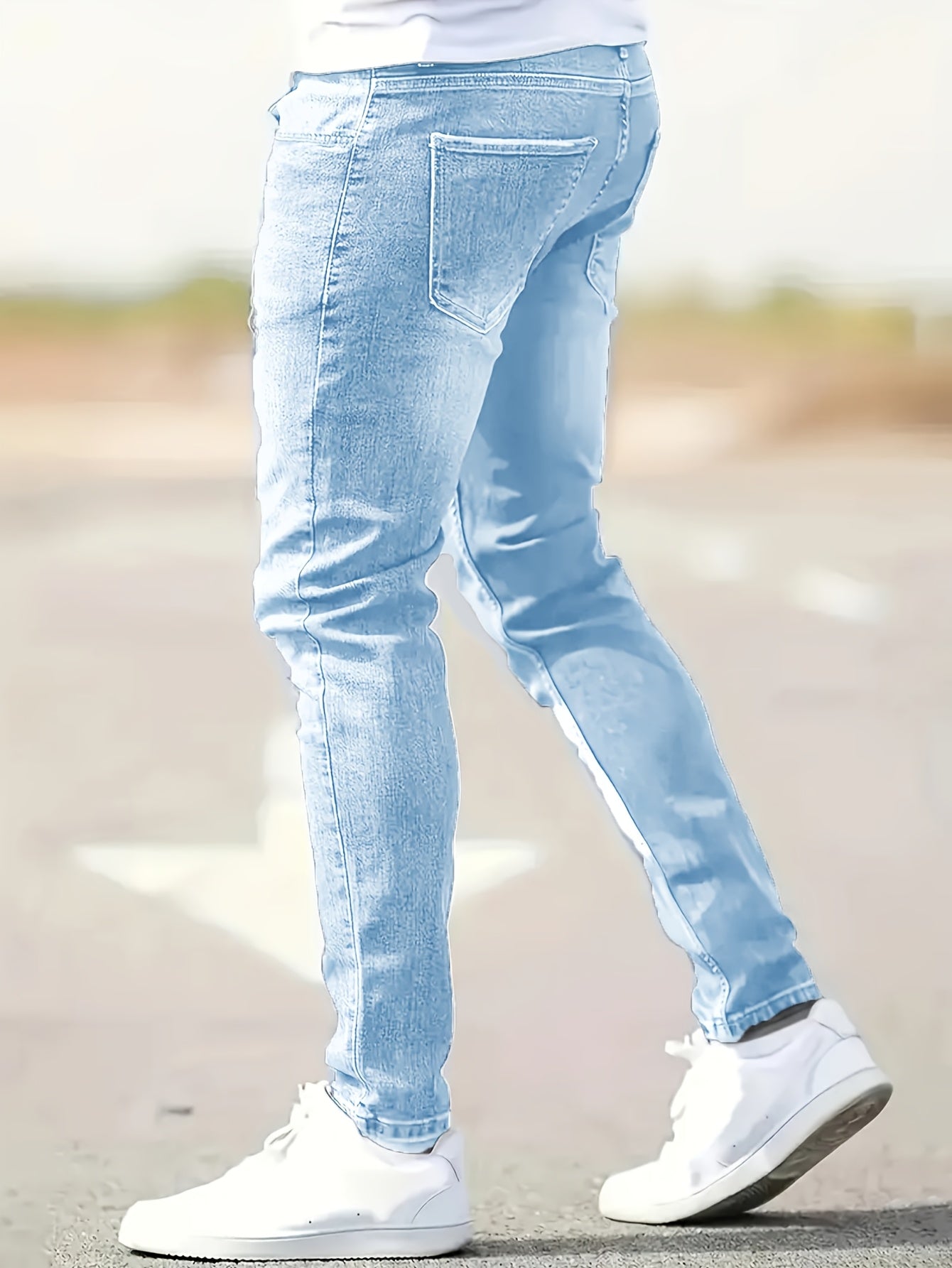 Men'S Light Blue Distressed Skinny Jeans - Stretch Denim, Slim Fit, Casual Style with Ripped Details, All-Season Comfort, Casual Attire Jeans|Distressed Denim|Stretch Denim Fabric