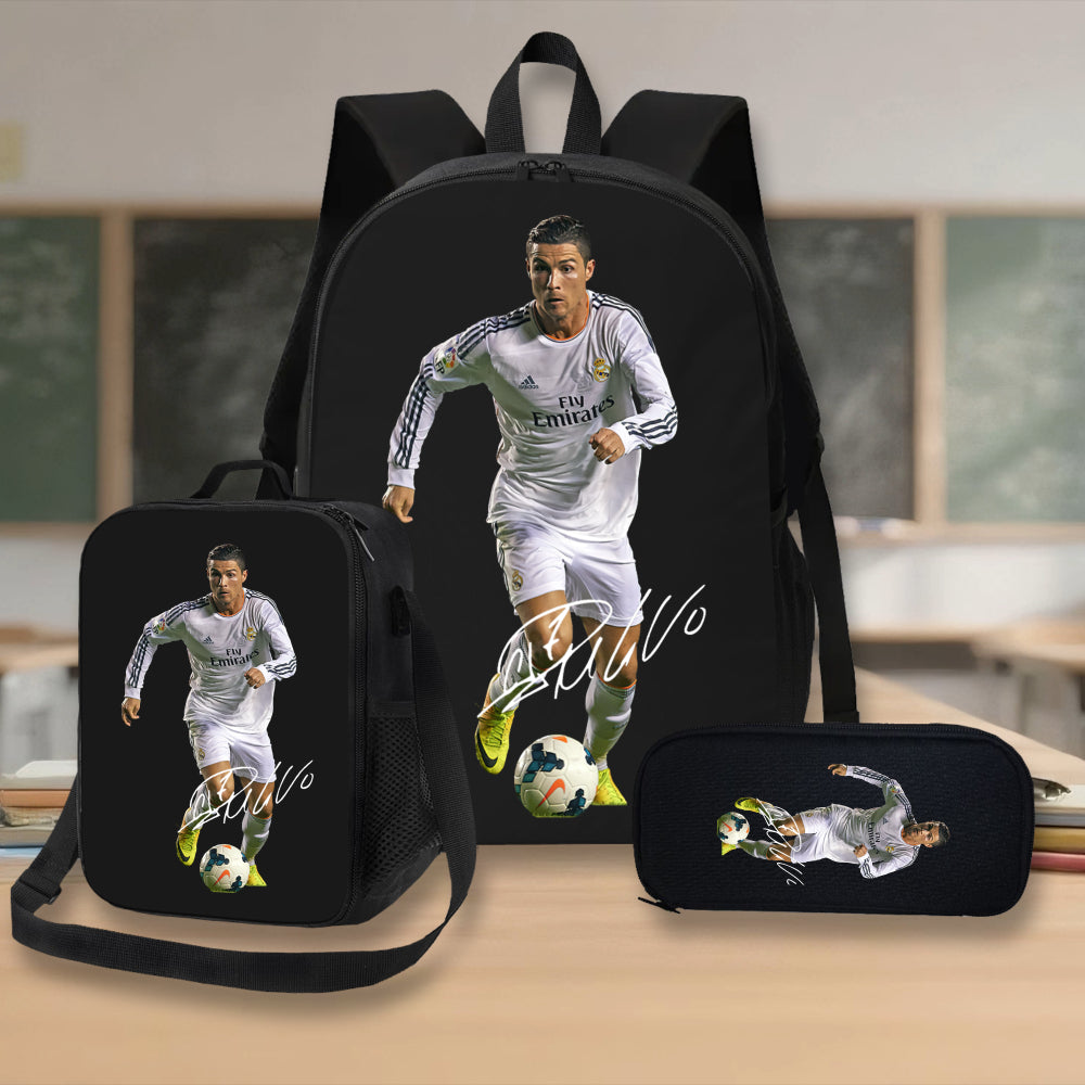 3pcs Soccer Player Backpack Set - Adjustable Straps, Zipper Closure, Laptop Compartment, Unlined, Honey Style, Ideal for College, Travel, Birthday, Holiday, Party Gifts, Travel Backpacks|Sporty Backpacks|Durable Backpacks, So