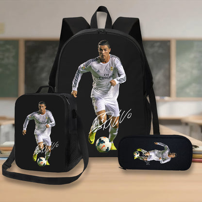 3pcs Soccer Player Backpack Set - Adjustable Straps, Zipper Closure, Laptop Compartment, Unlined, Honey Style, Ideal for College, Travel, Birthday, Holiday, Party Gifts, Travel Backpacks|Sporty Backpacks|Durable Backpacks, So