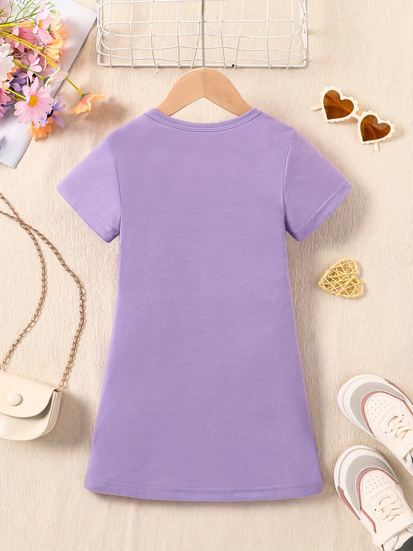 Youngsters' 'I Love Papa' Graphic Dress | Lavender Polyester-Spandex Blend | Breathable & Stretchy Short Sleeve Round Neck | Machine Washable | Casual Summer Outfit for Girls
