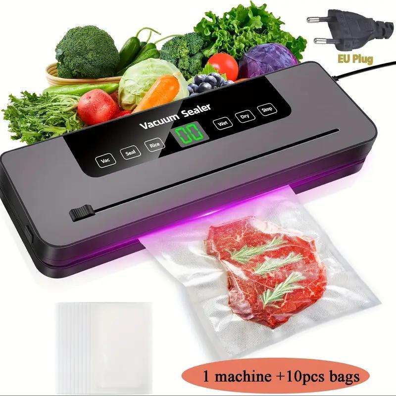 EU Plug Vacuum Sealer Machine with 10 Bags, Multi-Functional Vacuum Food Sealer Machine Compact Vacuum Food Preservation to Keep Food Freshness