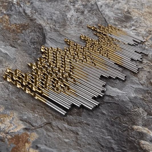 50pcs Titanium-Coated High-Speed Steel Drill Bit Set, 135° Pointed Tip, Suitable for DIY Crafts, Woodworking, Engraving, and Jewelry Making - Sizes from 1/25" to 1/8", Metal Cylindrical